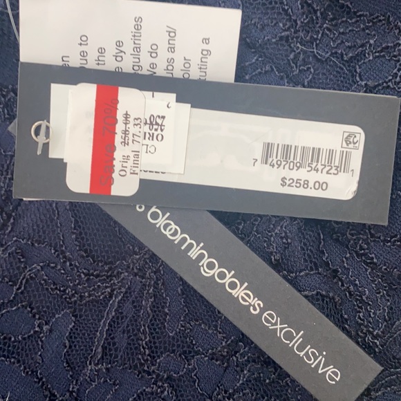 Bloomingdales Navy Lace Long Evening Dress - Picture 6 of 6